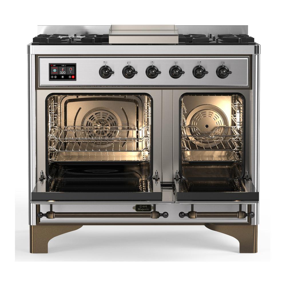 Ilve UMD40FNR3SSB Ilve Umd40Fnr3Ssb Majestic Iii 40 Inch Dual Fuel Range With 6 Burners And Griddle, Dual Function Burner Up To 25,000 Btu (Natural Gas, Triple Glass Door, Stainless Steel, Burnished)