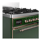 Ilve UM30QNR3EGP Ilve Um30Qnr3Egp Majestic Iii 30 Inch Dual Fuel Range With 5 Black Brass Burners, Dual Function Burner Up To 25,000 Btu (Natural Gas, Solid Door, Emerald Green, Copper)