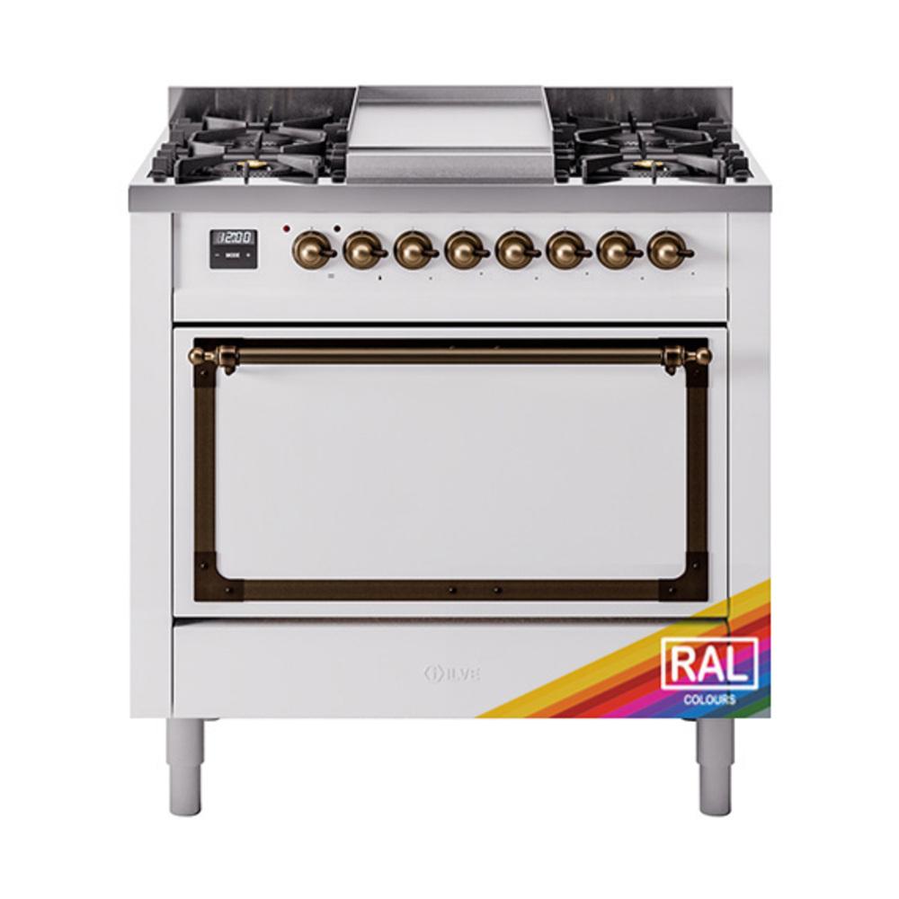 Ilve UN36FQNMPRAB Ilve Un36Fqnmprab Nostalgie Ii Noblesse 36" Dual Fuel Range (Natural Gas, Solid Door, Ral, Burnished)