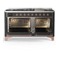 Ilve UM60FQNR3MGP Ilve Um60Fqnr3Mgp Majestic Iii 60 Inch Dual Fuel Range With 9 Burners And Griddle, Dual Function Burner Up To 25,000 Btu (Natural Gas, Solid Door, Graphite Matte, Copper)