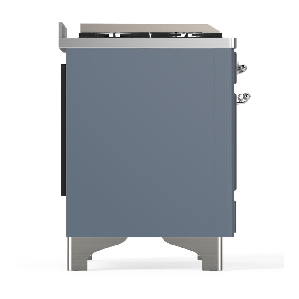 Ilve UM36FNR3BGC Ilve Um36Fnr3Bgc Majestic Iii 36 Inch Dual Fuel Range With 6 Black Brass Burners And Griddle, Dual Function Burner Up To 25,000 Btu (Triple Glass Door, Blue Grey, Chrome, Natural Gas)