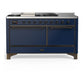 Ilve UM60FSQNR3MBB Ilve Um60Fsqnr3Mbb Majestic Iii 60 Inch Dual Fuel Range With 7 Burners, Griddle And French Top, Dual Function Burner With Up To 25,000 Btu (Natural Gas, Solid Door, Midnight Blue, Burnished)