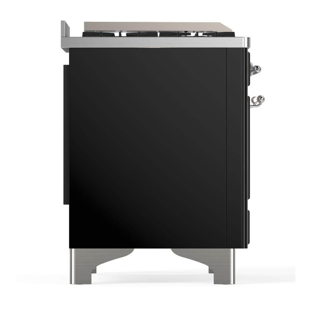 Ilve UM36FQNR3BKC Ilve Um36Fqnr3Bkc Majestic Iii 36 Inch Dual Fuel Range With 6 Black Brass Burners And Griddle, Dual Function Burner Up To 25,000 Btu (Solid Door, Glossy Black, Chrome, Natural Gas)