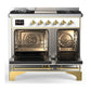 Ilve UMD40FQNR3WHG Ilve Umd40Fqnr3Whg Majestic Iii 40 Inch Dual Fuel Range With 6 Burners And Griddle, Dual Function Burner Up To 25,000 Btu (Natural Gas, Solid Door, White, Brass)