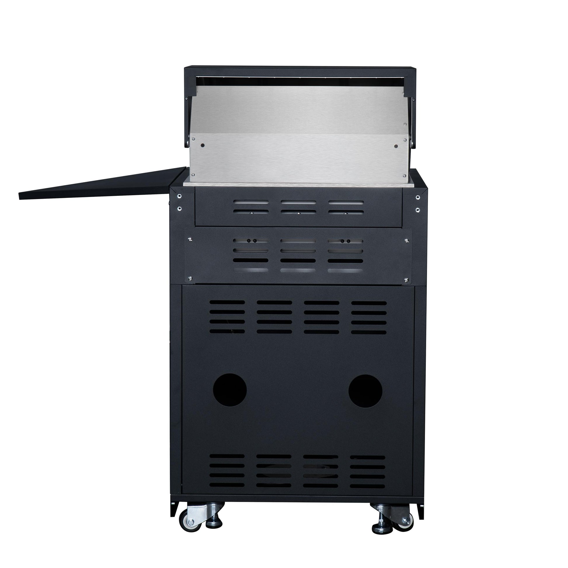 Forno FODKT2568BLK Forno All Aperto 99,600 Btu Outdoor Kitchen, 5 Burners, Infrared Burners, Side Burner, Black Sintered Stone Countertops, Gas Pizza Oven, Sink Module, Bar & Beverage Center