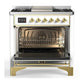 Ilve UM36FNR3RAGLP Ilve Um36Fnr3Raglp Majestic Iii 36 Inch Dual Fuel Range With 6 Black Brass Burners And Griddle, Dual Function Burner Up To 25,000 Btu (Triple Glass Door, Ral, Brass, Liquid Propane)