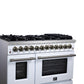 Forno FFSGS612548WHT Forno Massimo 48 Inch Freestanding Dual Fuel Range In White With Antique Brass Accessories, 8 Burners, 6.58 Cu. Ft. Convection Oven