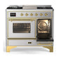 Ilve UMD40FNR3SSG Ilve Umd40Fnr3Ssg Majestic Iii 40 Inch Dual Fuel Range With 6 Burners And Griddle, Dual Function Burner Up To 25,000 Btu (Natural Gas, Triple Glass Door, Stainless Steel, Brass)