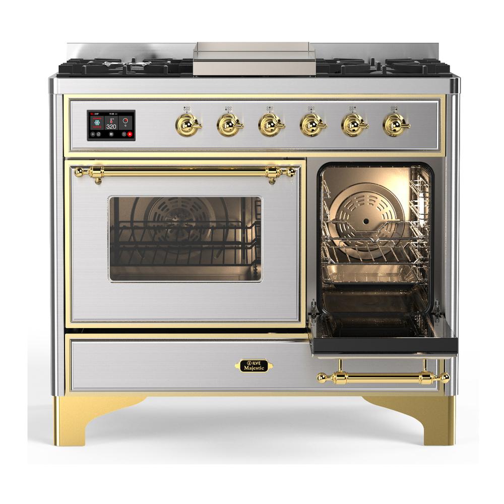 Ilve UMD40FNR3SSG Ilve Umd40Fnr3Ssg Majestic Iii 40 Inch Dual Fuel Range With 6 Burners And Griddle, Dual Function Burner Up To 25,000 Btu (Natural Gas, Triple Glass Door, Stainless Steel, Brass)