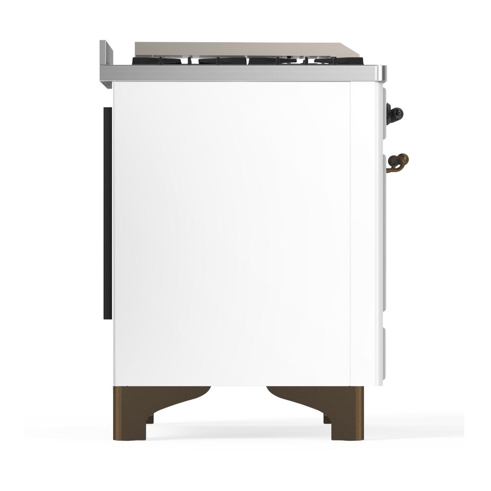Ilve UM48FSNR3WHB Ilve Um48Fsnr3Whb Majestic Iii 48 Inch Dual Fuel Range With 5 Black Brass Burners, Griddle And French Top, Dual Function Burner Up To 25,000 Btu (Natural Gas, Triple Glass Door, White, Burnished)