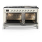 Ilve UM60FNR3AWCLP Ilve Um60Fnr3Awclp Majestic Iii 60 Inch Dual Fuel Range With 9 Burners And Griddle, Dual Function Burner Up To 25,000 Btu (Liquid Propane, Triple Glass Door, Antique White, Chrome)