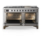 Ilve UM60FQNR3SSB Ilve Um60Fqnr3Ssb Majestic Iii 60 Inch Dual Fuel Range With 9 Burners And Griddle, Dual Function Burner Up To 25,000 Btu (Natural Gas, Solid Door, Stainless Steel, Burnished)