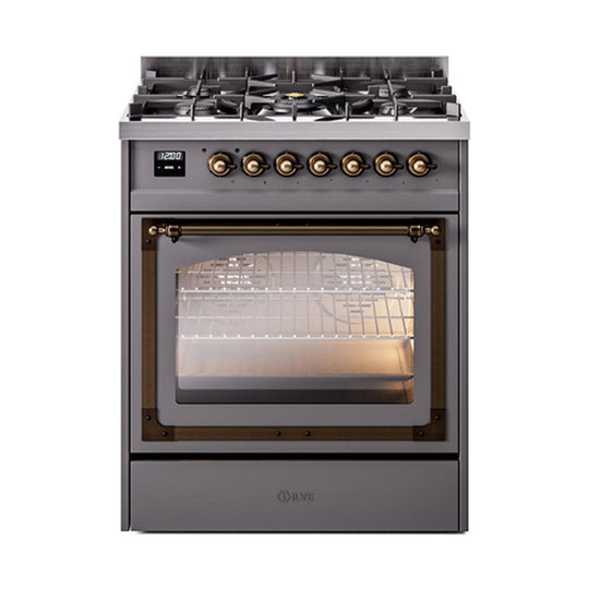 Ilve UN30NMPMGBLP Ilve Un30Nmpmgblp Nostalgie Ii Noblesse 30" Dual Fuel Range (Liquid Propane, Triple Glass Door, Graphite Matte, Burnished)