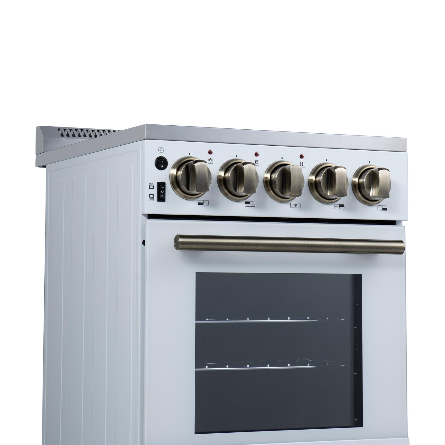 Forno FFSEL605220WHT Forno Pallerano 20 Inch Freestanding Electric Range In White With Antique Brass, Compact Design