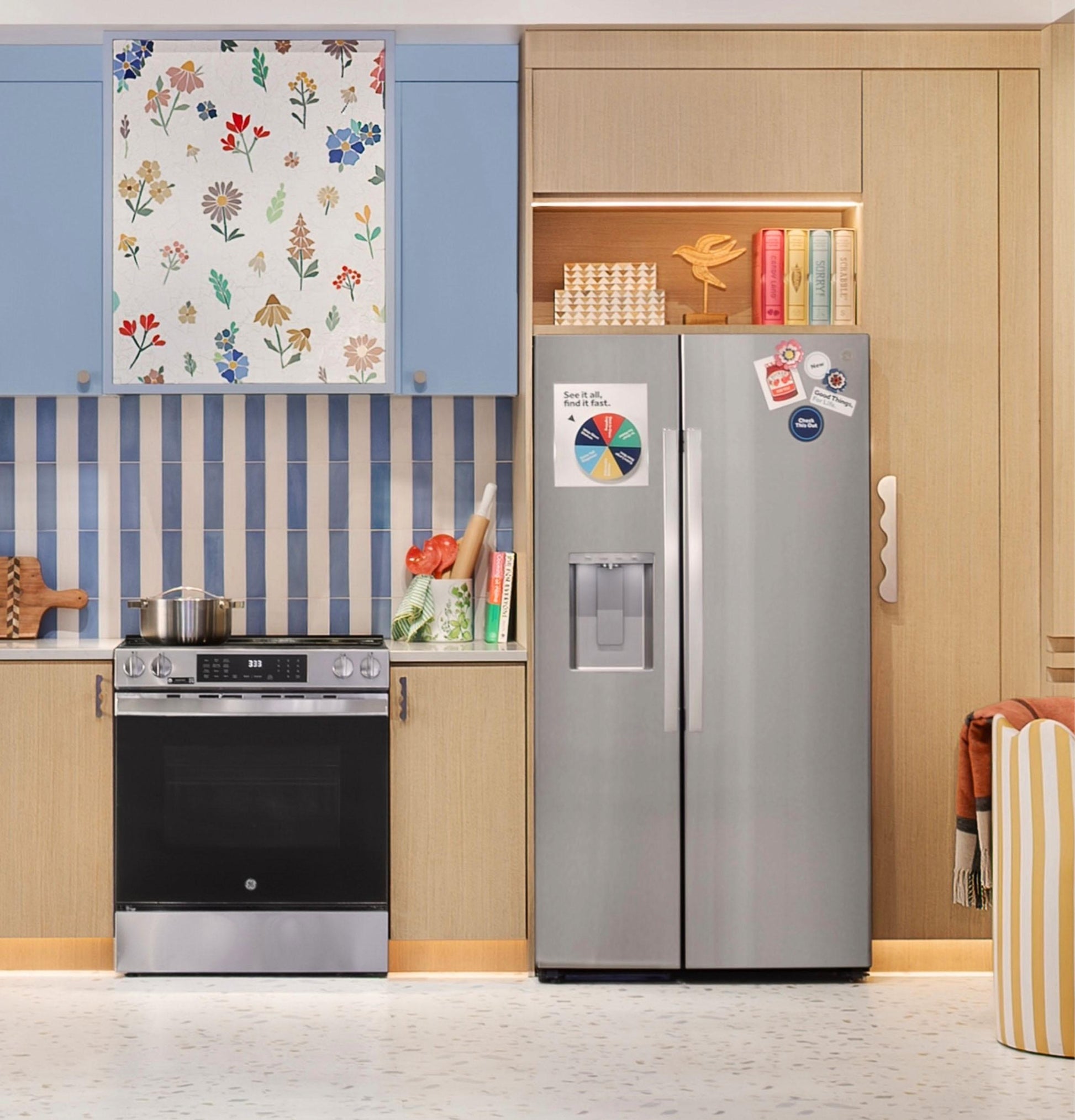 Ge Appliances GZS24NYYFS Ge® 23.6 Cu. Ft. Counter-Depth Side-By-Side Refrigerator With Extra Tall Dispenser And In-Door Icemaker