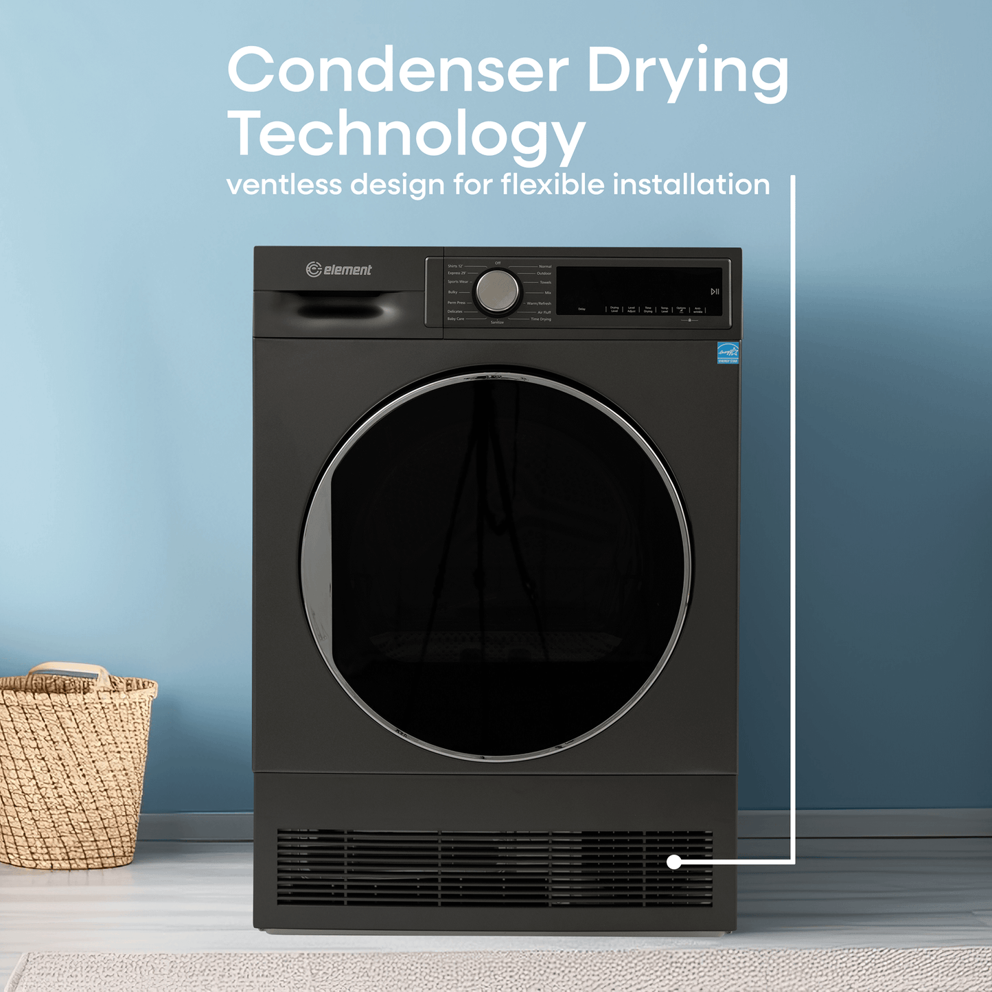 Element Appliance ECD4224EGG Element 4.0 Cu. Ft. Front Load Electric Dryer - Gray, Energy Star (Ecd4224Egg)