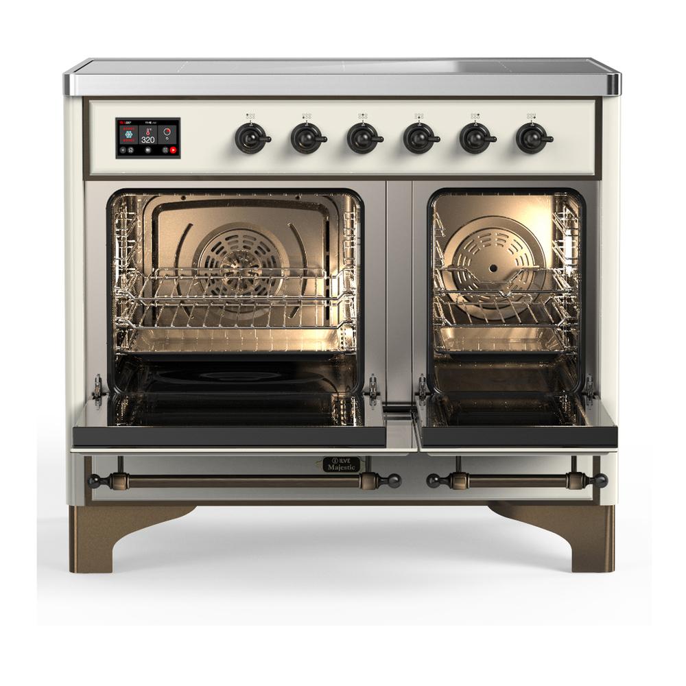 Ilve UMDIB40NR3AWB Ilve Umdib40Nr3Awb Majestic Iii 40 Inch Induction Range With 6 Elements, 3.82 Cu. Ft. Total Oven Capacity (Triple Glass Door, Antique White, Burnished)