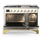 Ilve UM48FNR3WHG Ilve Um48Fnr3Whg Majestic Iii 48 Inch Dual Fuel Range With 8 Burners And Griddle, Dual Function Burner Up To 25,000 Btu (Natural Gas, Triple Glass Door, White, Brass)