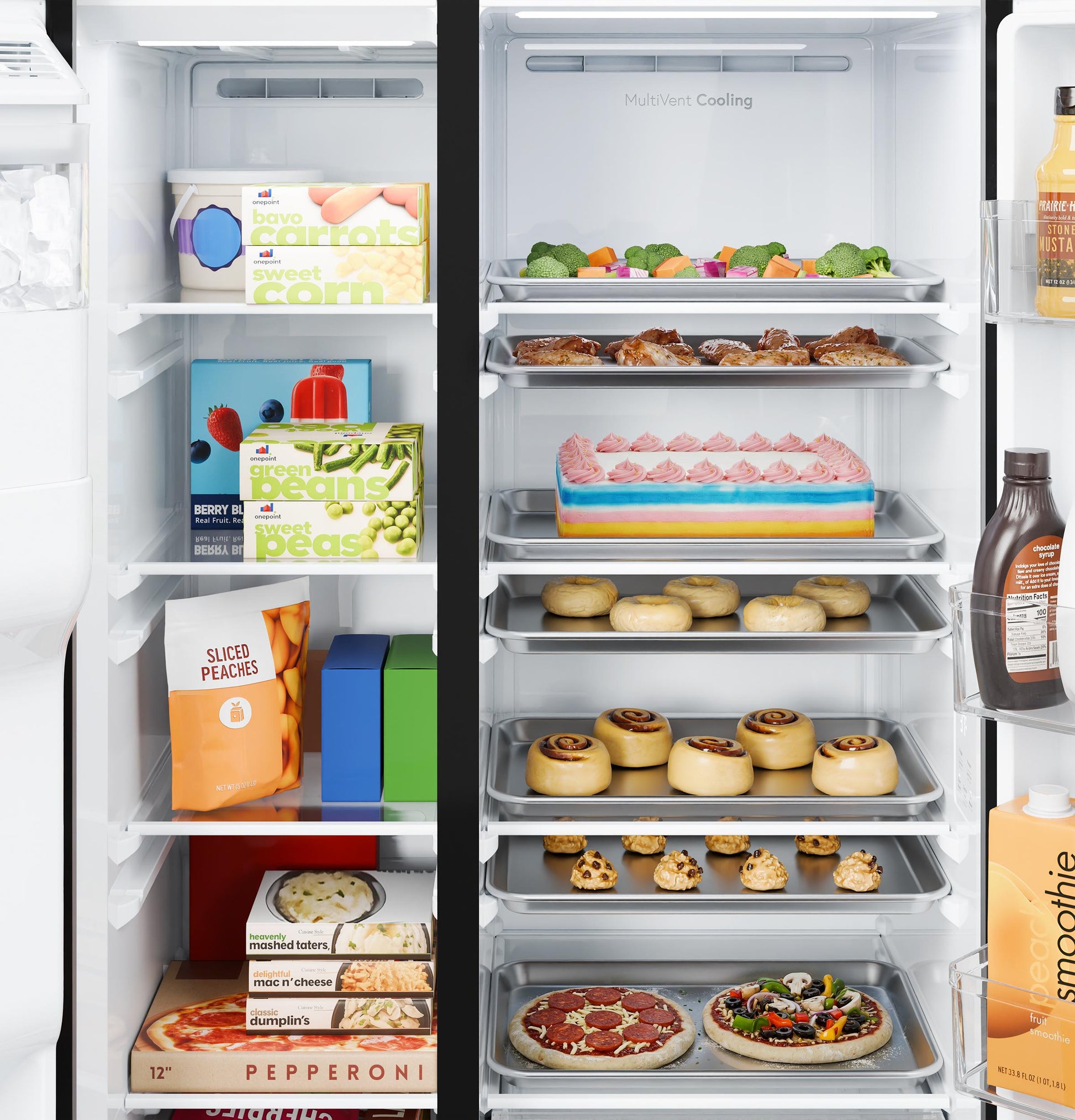 Ge Appliances GZS24NYYFS Ge® 23.6 Cu. Ft. Counter-Depth Side-By-Side Refrigerator With Extra Tall Dispenser And In-Door Icemaker