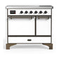 Ilve UMDIB40QNR3WHB Ilve Umdib40Qnr3Whb Majestic Iii 40 Inch Induction Range With 6 Elements, 3.82 Cu. Ft. Total Oven Capacity (Solid Door, White, Burnished)