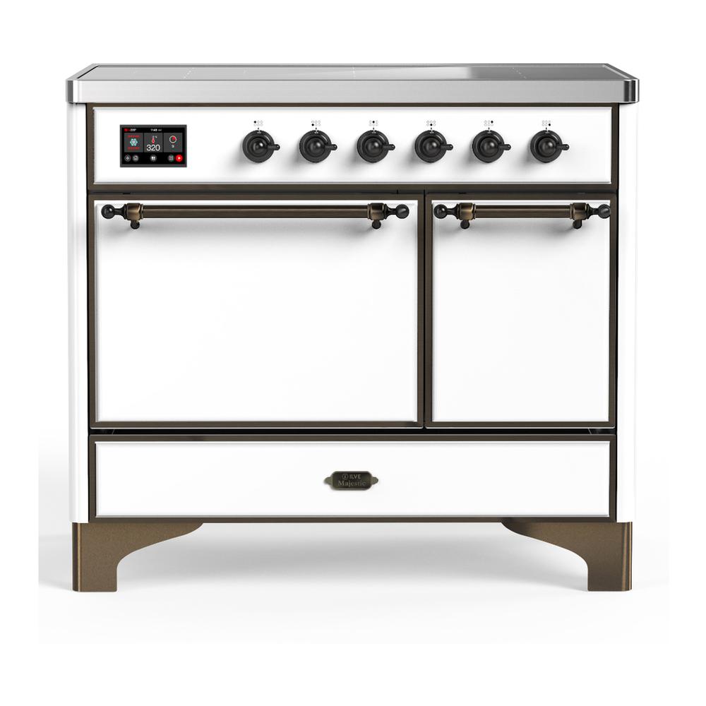 Ilve UMDIB40QNR3WHB Ilve Umdib40Qnr3Whb Majestic Iii 40 Inch Induction Range With 6 Elements, 3.82 Cu. Ft. Total Oven Capacity (Solid Door, White, Burnished)