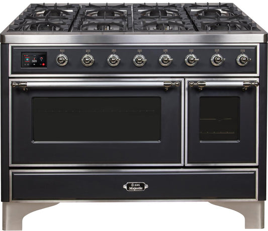 Ilve UM12FDNS3MGC Majestic Ii 48 Inch Dual Fuel Natural Gas Freestanding Range In Matte Graphite With Chrome Trim