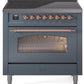 Ilve UPI366NMPBGP Nostalgie Ii 36 Inch Electric Freestanding Range In Blue Grey With Copper Trim