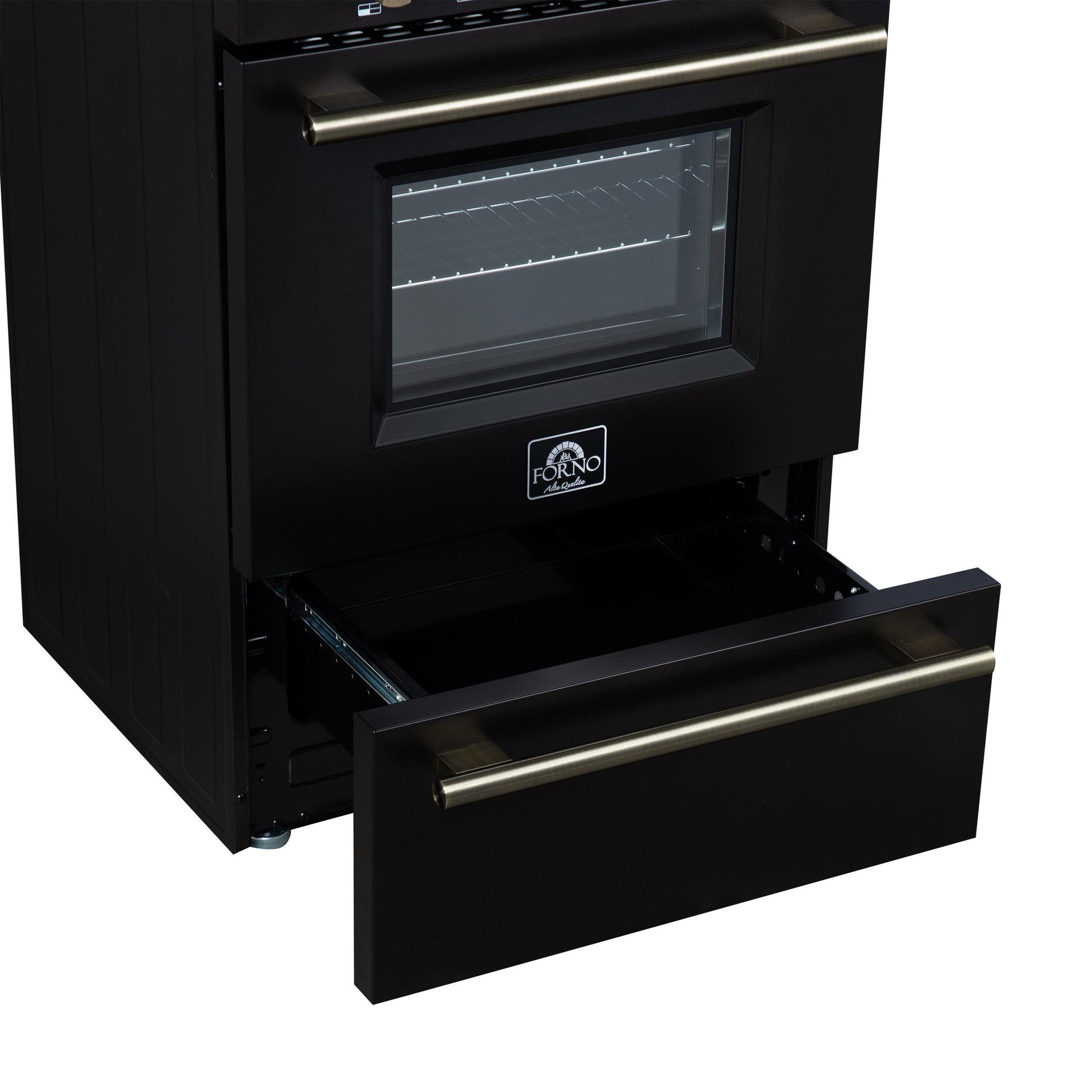 Forno FFSGS627224BLK Forno Breno 24 Inch Freestanding Gas Range In Black With Antique Brass, Compact Design