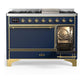 Ilve UM48FQNR3MBGLP Ilve Um48Fqnr3Mbglp Majestic Iii 48 Inch Dual Fuel Range With 8 Burners And Griddle, Dual Function Burner Up To 25,000 Btu (Liquid Propane, Solid Door, Midnight Blue, Brass)