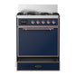 Ilve UM30QNR3MBPLP Ilve Um30Qnr3Mbplp Majestic Iii 30 Inch Dual Fuel Range With 5 Black Brass Burners, Dual Function Burner Up To 25,000 Btu (Liquid Propane, Solid Door, Midnight Blue, Copper)