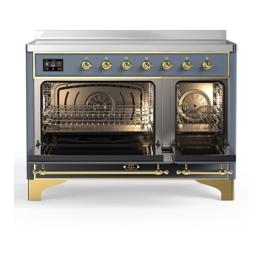 Ilve UMIB48QNR3BGG Ilve Umib48Qnr3Bgg Majestic Iii 48 Inch Induction Range With 6 Elements, 5.02 Cu. Ft. Total Oven Capacity (Solid Door, Blue Grey, Brass)
