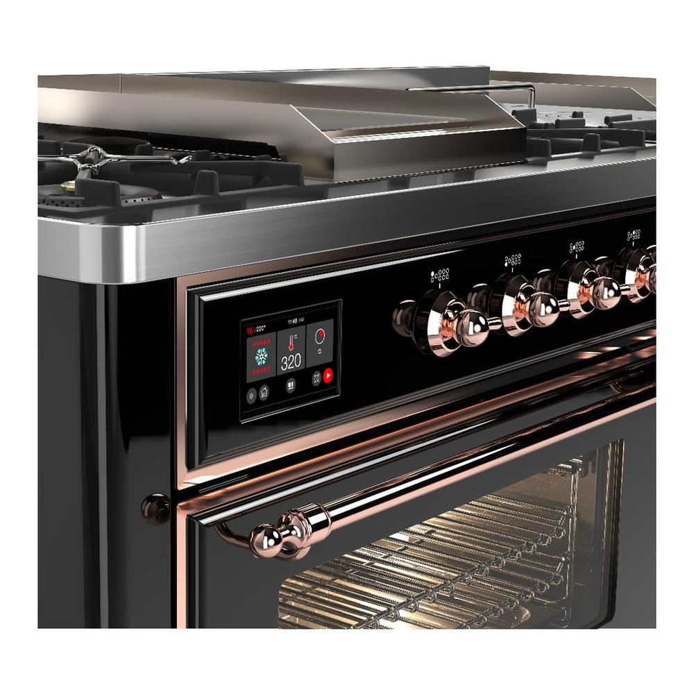 Ilve UM60FSNR3BKP Ilve Um60Fsnr3Bkp Majestic Iii 60 Inch Dual Fuel Range With 7 Burners, Griddle And French Top, Dual Function Burner With Up To 25,000 Btu (Natural Gas, Triple Glass Door, Glossy Black, Copper)