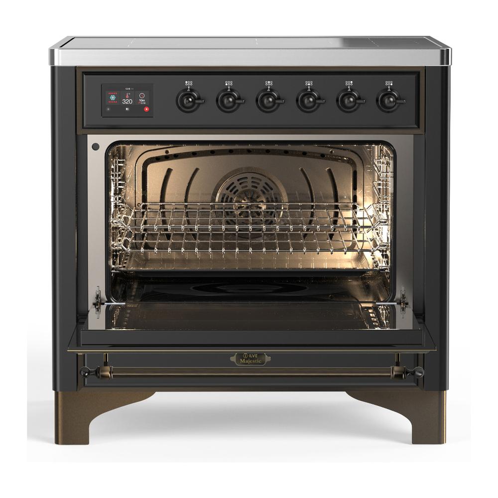 Ilve UMIB36QNR3MGB Ilve Umib36Qnr3Mgb Majestic Iii 36 Inch Induction Range With 6 Elements, 3.5 Cu. Ft. Total Oven Capacity (Solid Door, Graphite Matte, Burnished)