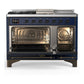Ilve UM48FSQNR3MBB Ilve Um48Fsqnr3Mbb Majestic Iii 48 Inch Dual Fuel Range With 5 Black Brass Burners, Griddle And French Top, Dual Function Burner Up To 25,000 Btu (Natural Gas, Solid Door, Midnight Blue, Burnished)