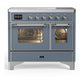 Ilve UMDIB40NR3BGC Ilve Umdib40Nr3Bgc Majestic Iii 40 Inch Induction Range With 6 Elements, 3.82 Cu. Ft. Total Oven Capacity (Triple Glass Door, Blue Grey, Chrome)