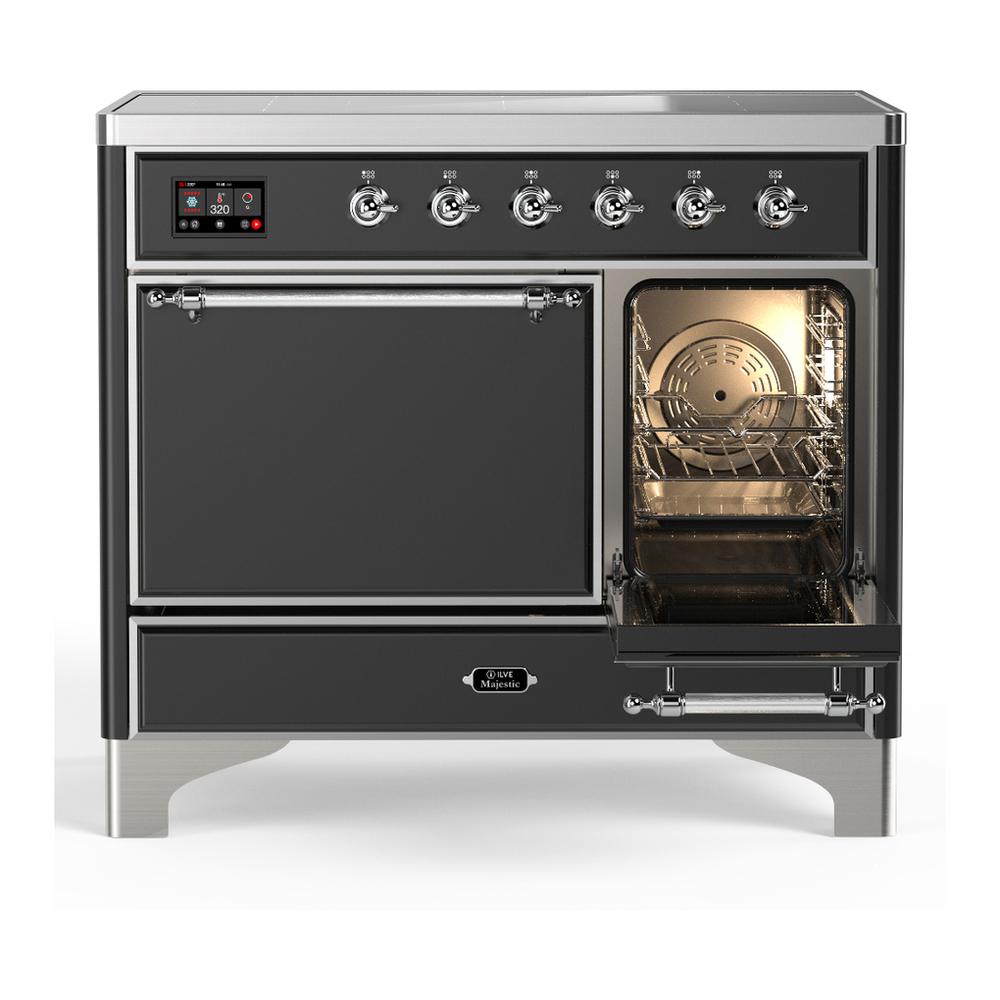 Ilve UMDIB40QNR3MGC Ilve Umdib40Qnr3Mgc Majestic Iii 40 Inch Induction Range With 6 Elements, 3.82 Cu. Ft. Total Oven Capacity (Solid Door, Graphite Matte, Chrome)