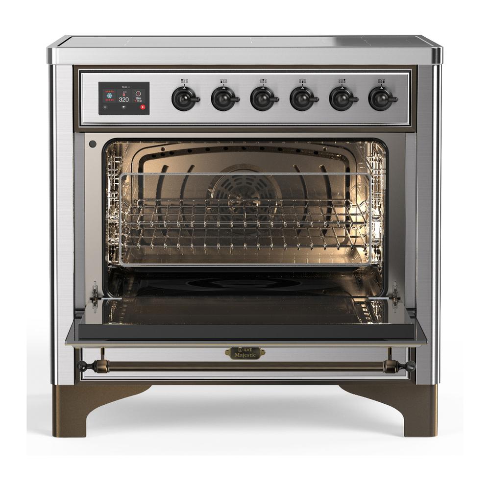 Ilve UMIB36QNR3SSB Ilve Umib36Qnr3Ssb Majestic Iii 36 Inch Induction Range With 6 Elements, 3.5 Cu. Ft. Total Oven Capacity (Solid Door, Stainless Steel, Burnished)