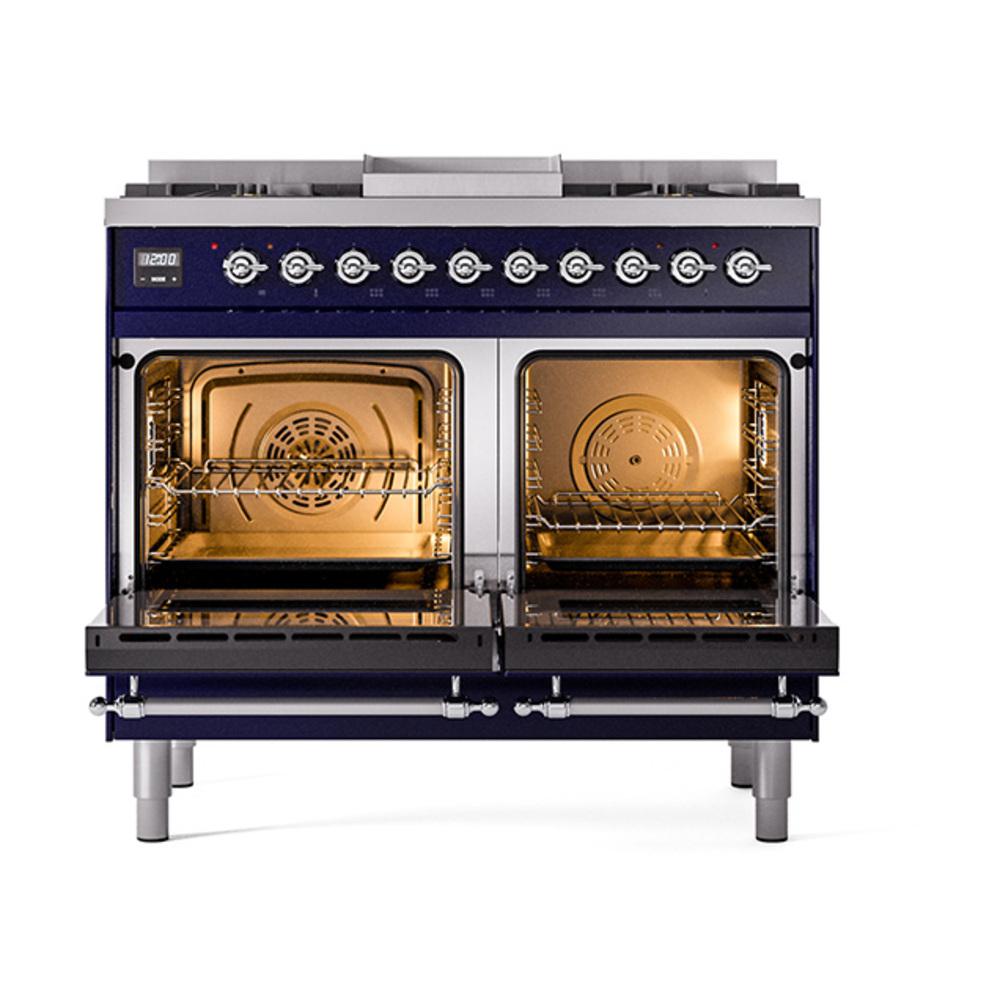 Ilve UND40FQNMPMBC Ilve Und40Fqnmpmbc Nostalgie Ii Noblesse 40" Dual Fuel Range (Natural Gas, Solid Door, Midnight Blue, Chrome)
