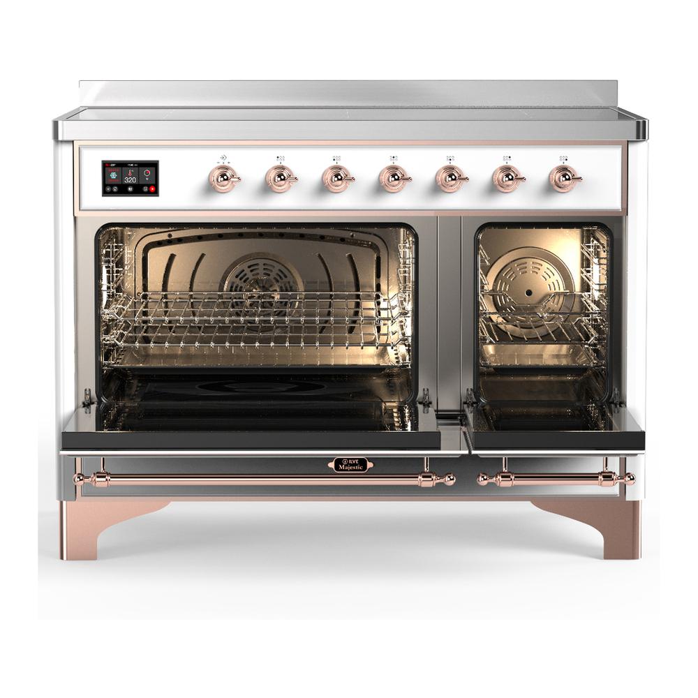 Ilve UMIB48QNR3WHP Ilve Umib48Qnr3Whp Majestic Iii 48 Inch Induction Range With 6 Elements, 5.02 Cu. Ft. Total Oven Capacity (Solid Door, White, Copper)