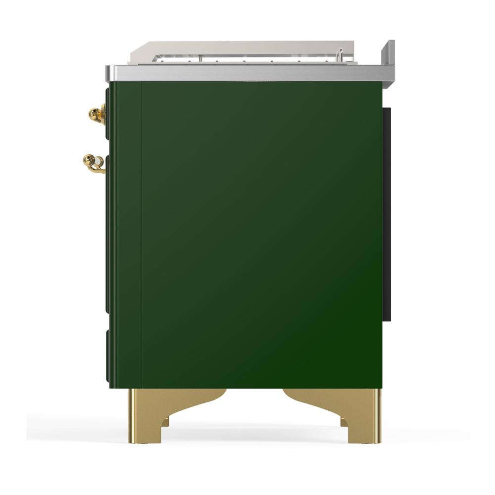 Ilve UM48FSNR3EGG Ilve Um48Fsnr3Egg Majestic Iii 48 Inch Dual Fuel Range With 5 Black Brass Burners, Griddle And French Top, Dual Function Burner Up To 25,000 Btu (Natural Gas, Triple Glass Door, Emerald Green, Brass)