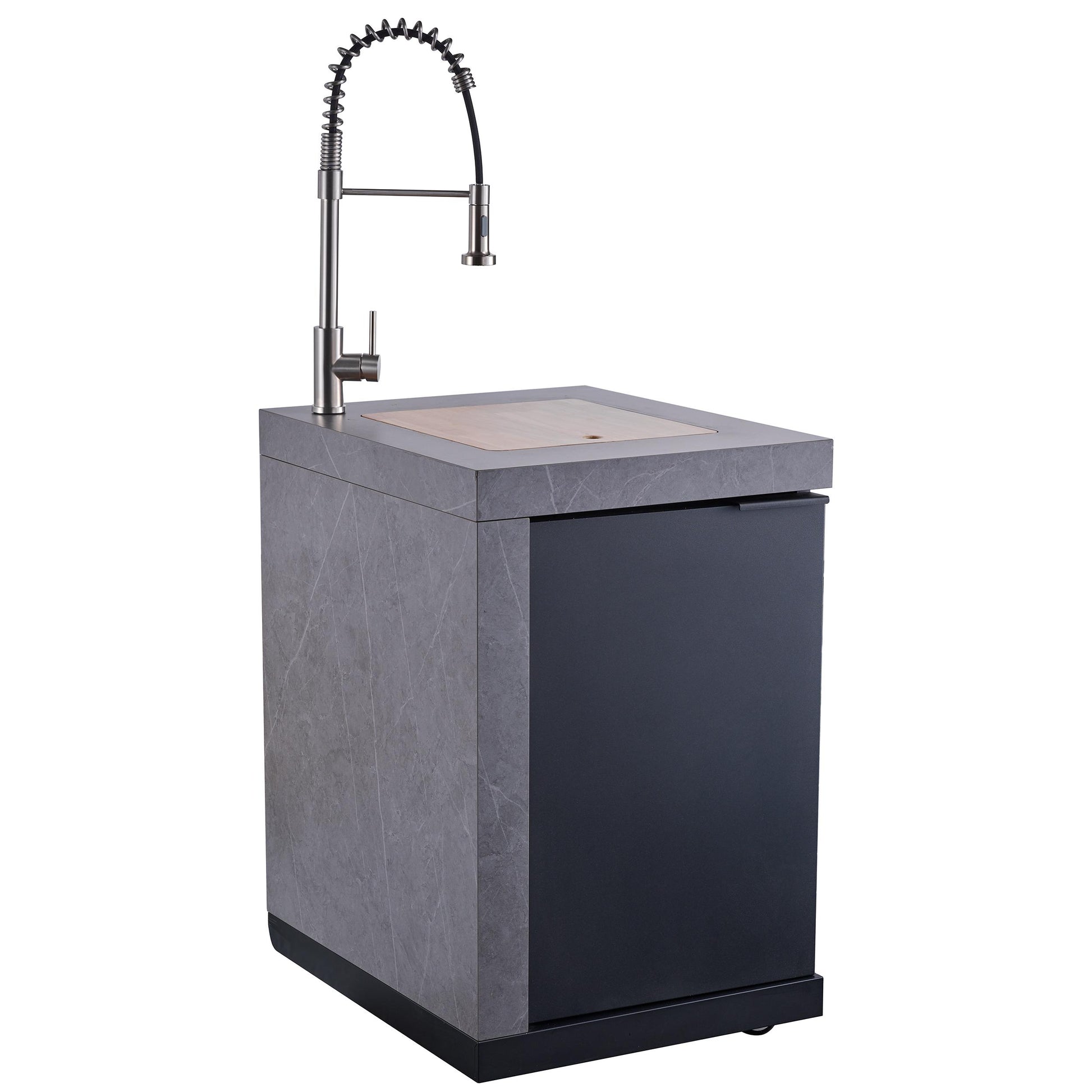 Forno FODKT2544BLK Forno Rimini Outdoor Kitchen 30" Bbq 62,600 Btu, 3 Burners With Sear & Rotisserie, 2.4 Cu.Ft. Beverage Center, Stainless Steel Sink, Black Cabinets & Gray Sintered Stone Countertop