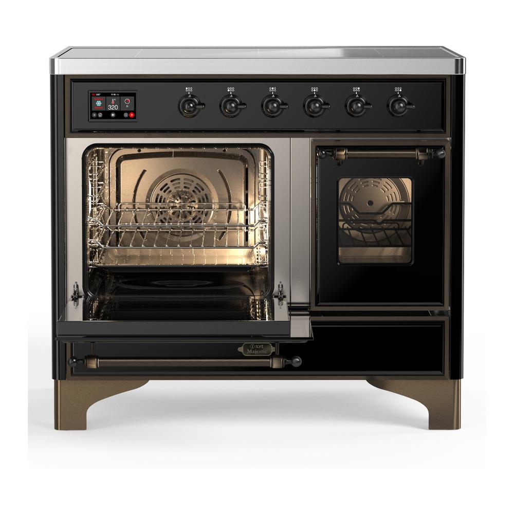 Ilve UMDIB40NR3BKB Ilve Umdib40Nr3Bkb Majestic Iii 40 Inch Induction Range With 6 Elements, 3.82 Cu. Ft. Total Oven Capacity (Triple Glass Door, Glossy Black, Burnished)