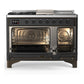 Ilve UM48FSNR3MGBLP Ilve Um48Fsnr3Mgblp Majestic Iii 48 Inch Dual Fuel Range With 5 Black Brass Burners, Griddle And French Top, Dual Function Burner Up To 25,000 Btu (Liquid Propane, Triple Glass Door, Graphite Matte, Burnished)