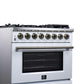Forno FFSGS612536WHT Forno Massimo 36 Inch Freestanding Dual Fuel Range In White With Antique Brass Accessories, 6 Burners, 5.36 Cu. Ft. Convection Oven