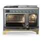 Ilve UM48FSQNR3BGG Ilve Um48Fsqnr3Bgg Majestic Iii 48 Inch Dual Fuel Range With 5 Black Brass Burners, Griddle And French Top, Dual Function Burner Up To 25,000 Btu (Natural Gas, Solid Door, Blue Grey, Brass)