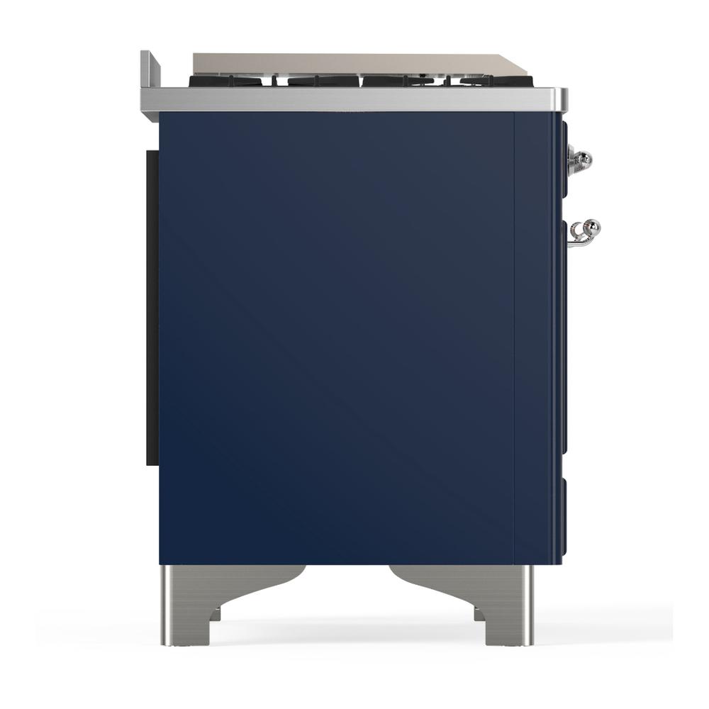 Ilve UM36FQNR3MBCLP Ilve Um36Fqnr3Mbclp Majestic Iii 36 Inch Dual Fuel Range With 6 Black Brass Burners And Griddle, Dual Function Burner Up To 25,000 Btu (Solid Door, Midnight Blue, Chrome, Liquid Propane)