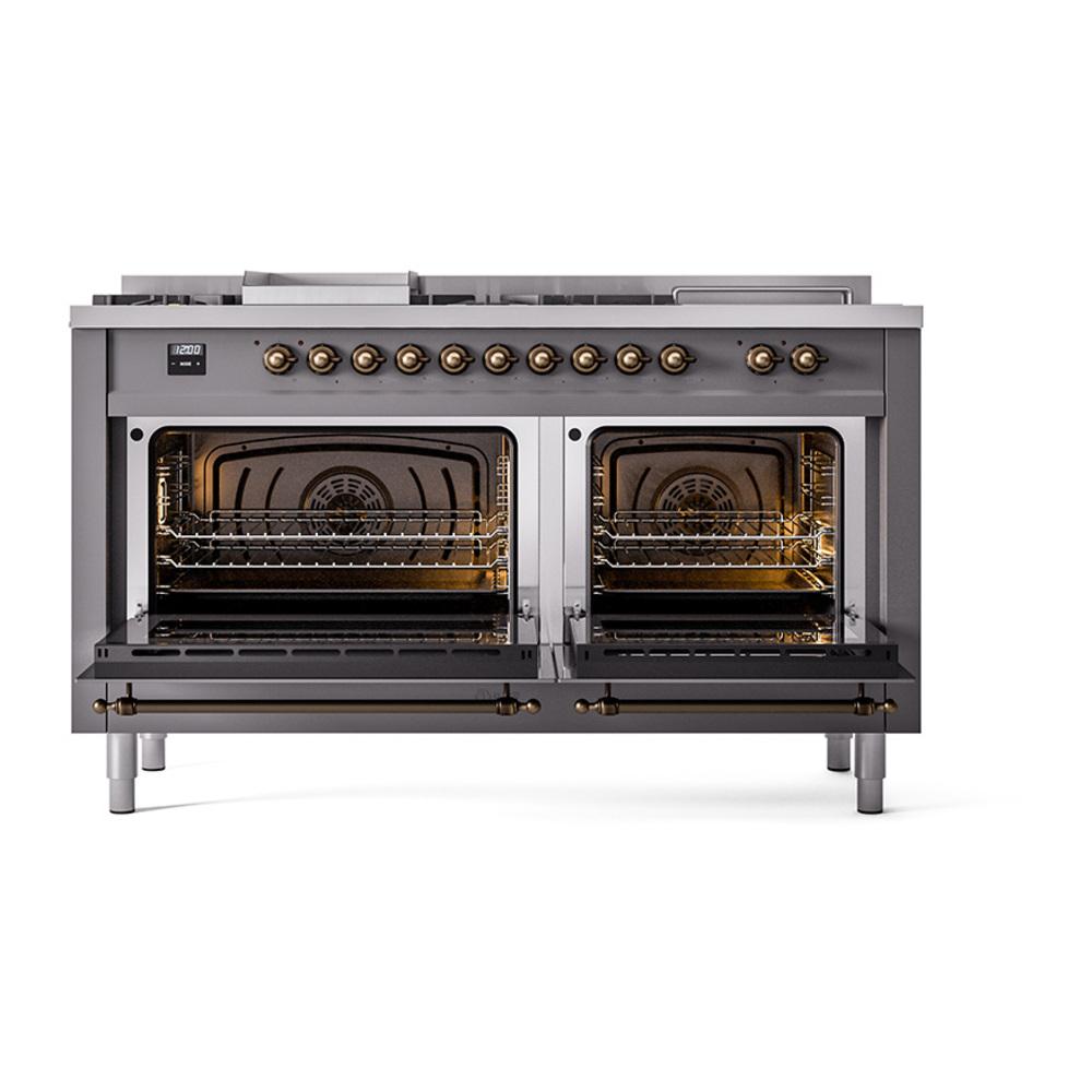 Ilve UN60FSNMPMGB Ilve Un60Fsnmpmgb Nostalgie Ii Noblesse 60" Dual Fuel Range (7 Sealed Burners + Griddle + French Top, Natural Gas, Triple Glass Door, Graphite Matte, Burnished)