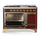 Ilve UM48FQNR3BUG Ilve Um48Fqnr3Bug Majestic Iii 48 Inch Dual Fuel Range With 8 Burners And Griddle, Dual Function Burner Up To 25,000 Btu (Natural Gas, Solid Door, Burgundy, Brass)