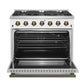 Forno FFSGS624436WHT Forno Galiano 36-Inch Freestanding Gas Range In White With Antique Brass Design, 6 Burners, 83,000 Btu, 5.36 Cu.Ft. Convection Oven