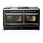 Ilve UM60FSNR3BKCLP Ilve Um60Fsnr3Bkclp Majestic Iii 60 Inch Dual Fuel Range With 7 Burners, Griddle And French Top, Dual Function Burner With Up To 25,000 Btu (Liquid Propane, Triple Glass Door, Glossy Black, Chrome)